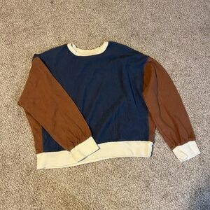 Thread & Supply Blue and Brown Crewneck Sweater